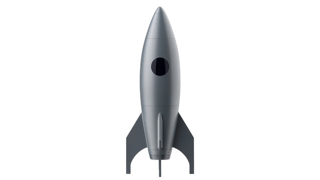 Retro silver rocket with black window and fins