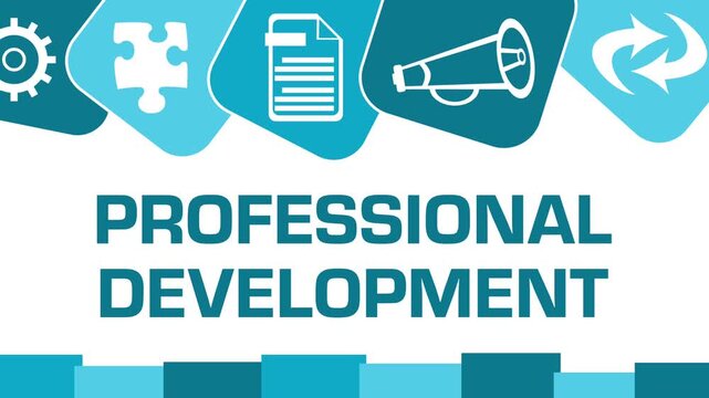 Professional Development Blue Business Symbols Rounded Squares Top Sliding 