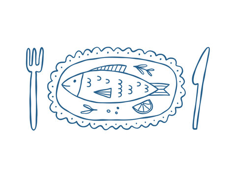 Hand drawn composition with fish