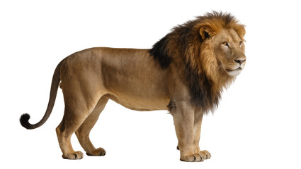 Majestic male lion with full mane standing profile view © Antonio