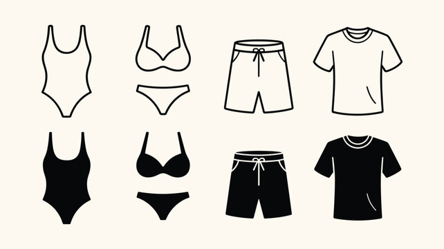 Summer clothing set flat icon vector illustration on beige background.