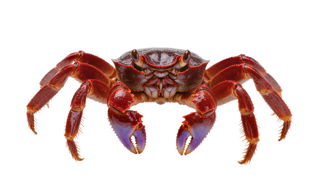 Red crab with purple claws and segmented legs