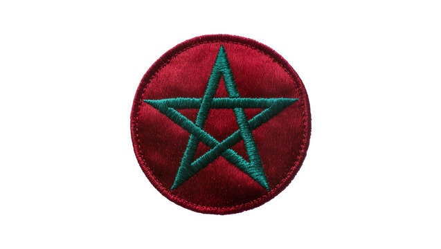 Red circular patch with green embroidered pentagram star