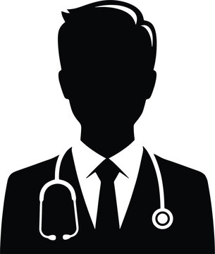 Doctor silhouette avatar icon vector, male physician user profile with stethoscope on white background