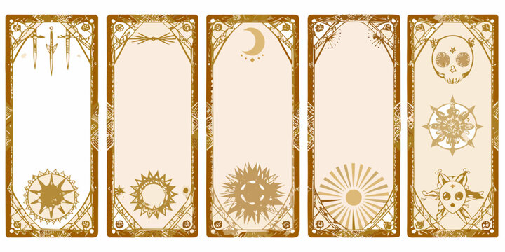Set Of Seven Tarot Card Templates Beige Background Ornamental Vector Illustration