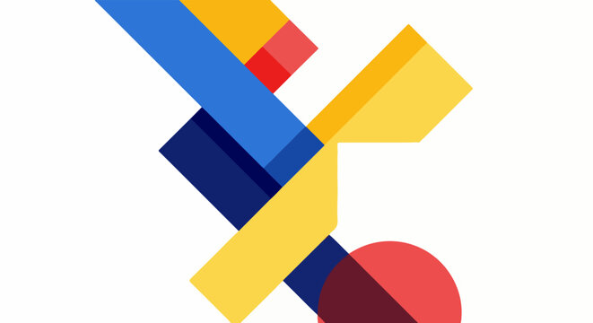 Abstract geometric composition with overlapping planes in yellow, blue, and red