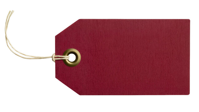 Red paper gift tag with brass grommet and twine string