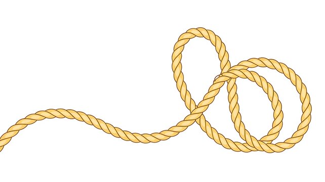 Coiled rope with loop knot isolated on white background in nautical style