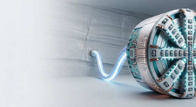 Electric marine propulsion system and futuristic azimuth thruster connected to eco energy power grid for maritime DX, copy space