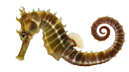 Naklejka premium Detailed seahorse with curled tail and spiky dorsal fin