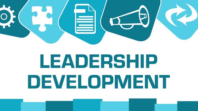 Leadership Development Blue Business Symbols Rounded Squares Top Sliding 
