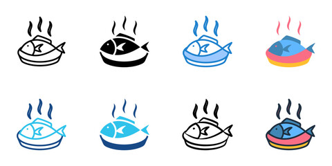 Steamed fish icons set multiple style collection. Editable stroke   © Gravisio