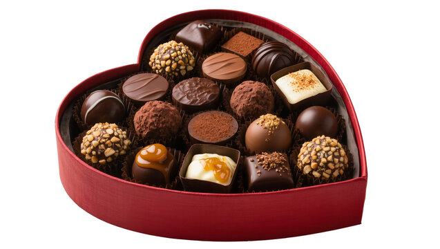 Heart-shaped box of assorted chocolates with nuts and caramel