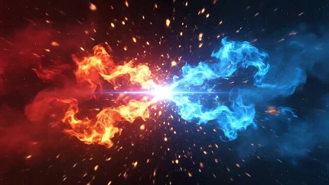 Abstract background with colliding red and blue energy waves