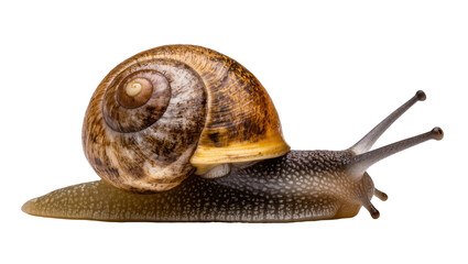 Brown spiral shell snail with textured body and antennae © Pablo