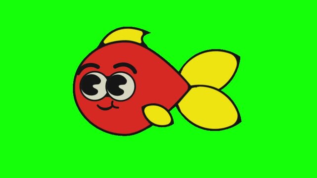 Animated fish and whale icons swimming isolated on a bright green screen for motion graphics.