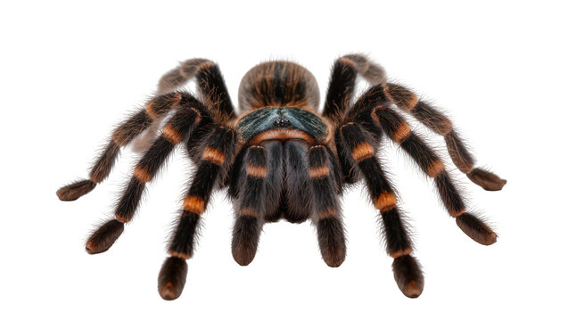 Mexican redknee tarantula spider with orange bands on legs