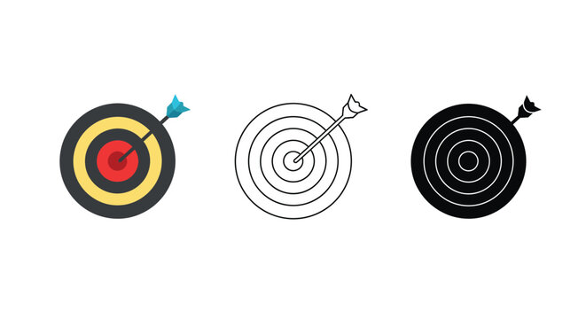 Archery targets with arrows in different styles and colors
