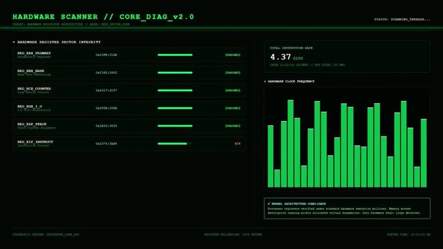 Green Hardware Scanner System Diagnostic Computer Interface.