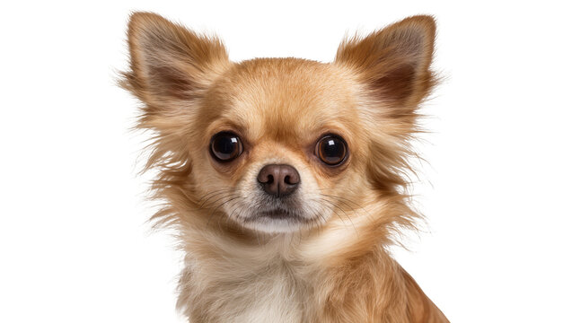 Long-haired chihuahua dog with large dark eyes and erect ears