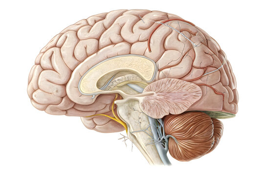 Human brain with highlighted thalamus and basal ganglia
