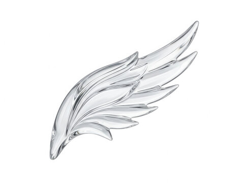 Artistic 3d of a single wing symbol made of polished translucent glass against a solid black background isolated on a transparent background