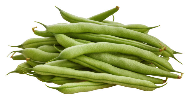 Heap of fresh green string beans with stems