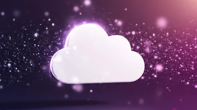 Cloud glowing purple abstract digital technology light background futuristic particle bright shine sparkle neon energy space modern design graphic network connection data internet communication with