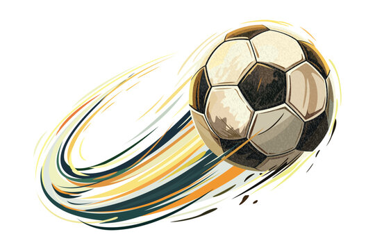 Soccer ball flying like a comet isolated on white background