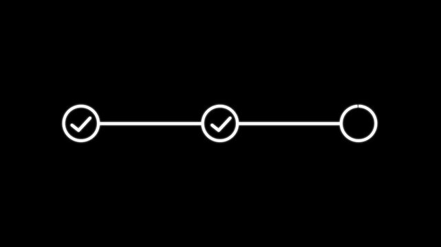 3 step infographic process with check mark. step by step process sign animation on black background,