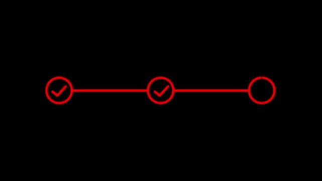 3 step infographic process with check mark. step by step process sign animation on black background,
