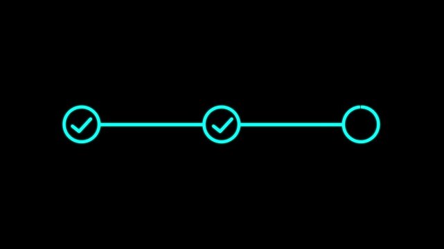 3 step infographic process with check mark. step by step process sign animation on black background,