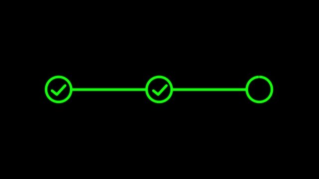 3 step infographic process with check mark. step by step process sign animation on black background,