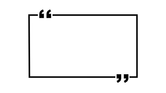 Square quote box icon animation. Rectangular quote mark graphic animation. white background