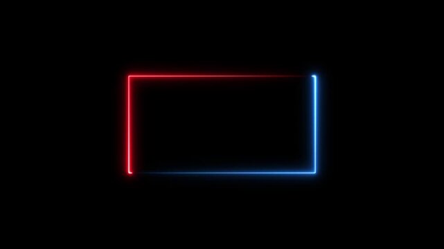 A rectangular frame is formed by two distinct neon light colors against a black background. animation