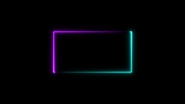 A rectangular frame is formed by two distinct neon light colors against a black background. animation