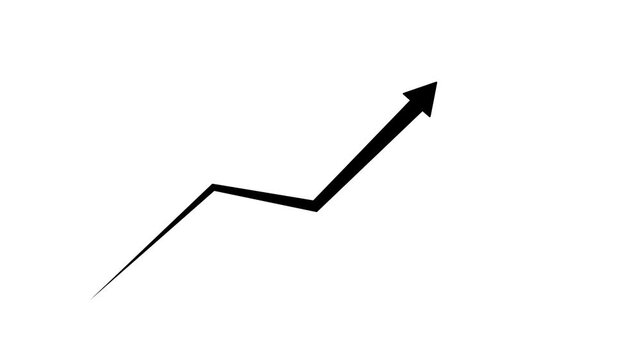 A single sharp black arrow pointing to the right and slightly upwards against a solid white background representing direction progress movement and forward .