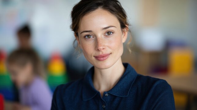 Teacher interacts with students in classroom during morning hours