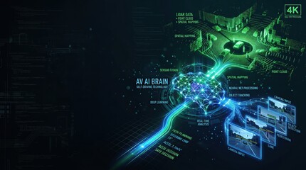 Fototapeta premium Self driving car ai brain technology with neural network and sensor fusion for autonomous vehicles