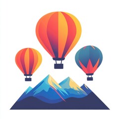 Obraz premium Colorful hot air balloons soaring over majestic mountains, creating a vibrant and adventurous scene.