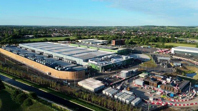 High angle view of large commercial technology infrastructure and cloud computing hub in Waltham Cross