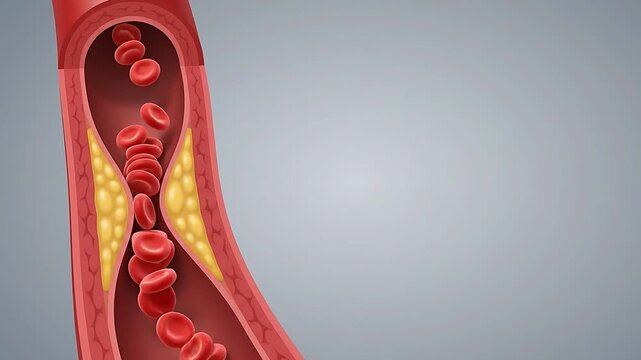 Medical Animation of Cholesterol Plaque Buildup in Human Artery Obstructing Blood Flow