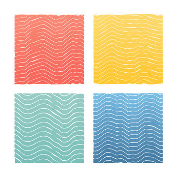 Four squares with wavy line patterns in different colors