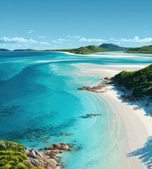 Naklejka premium paradise island with white sand and clear turquoise water illustration