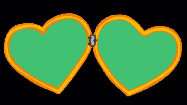 Hand Drawn Green Heart Open Transition Animation with Transparent Background