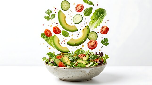 Fresh vegetable salad with avocado and bowl