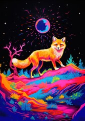 Naklejka premium A fox painting animal mammal.