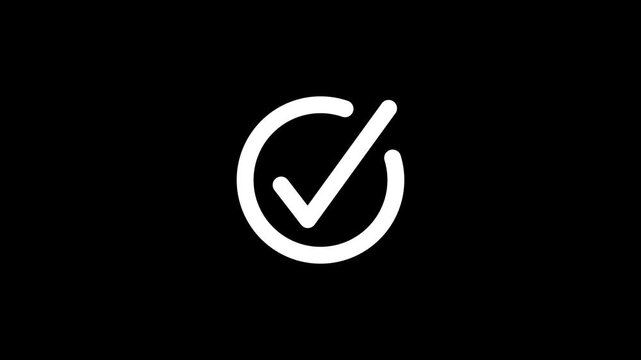 Checkmark and U shape icons animating from open to complete on black background
