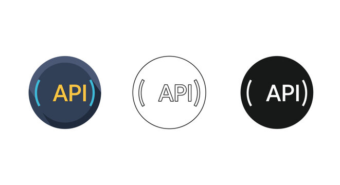 Api icon set color outline and solid black versions for developers and tech projects