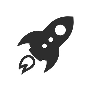Space rocket icon. Monochrome black and white symbol